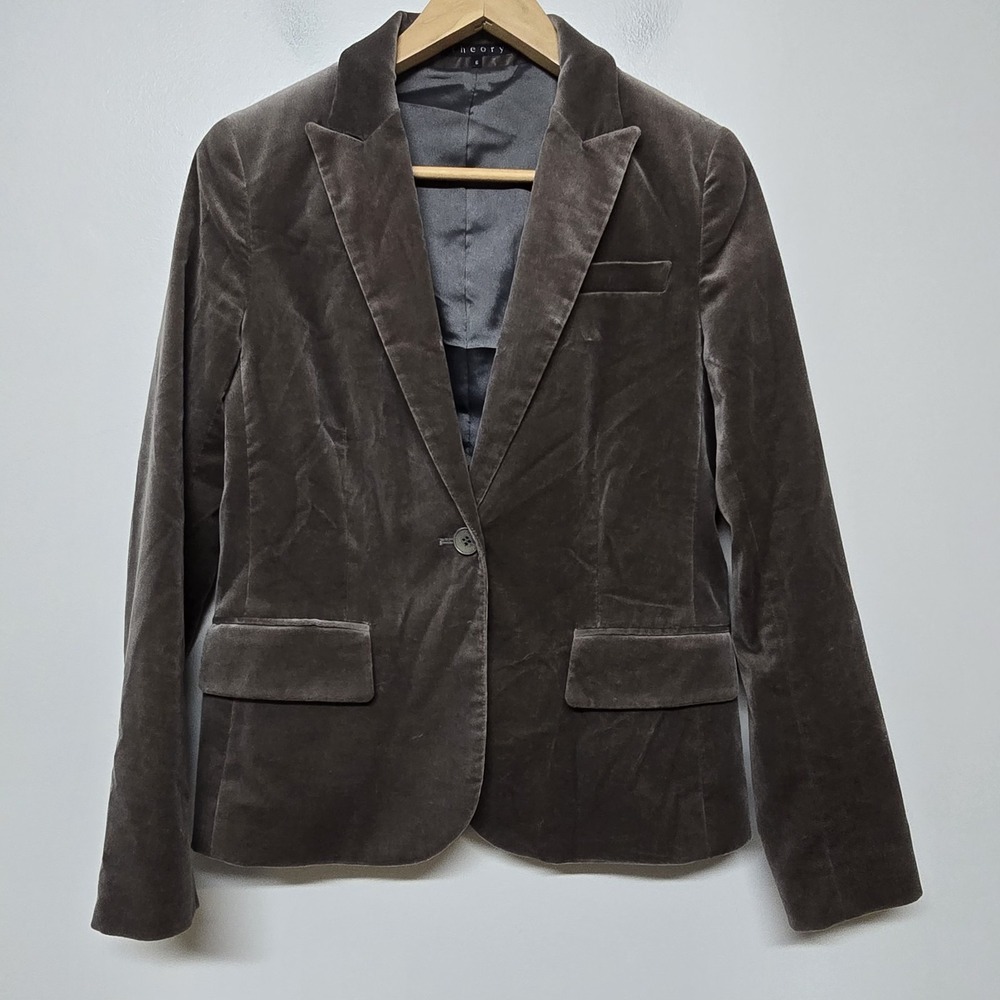 Theory Women's Brown Velvet Blazer Jacket Size 6 Office Academia Business